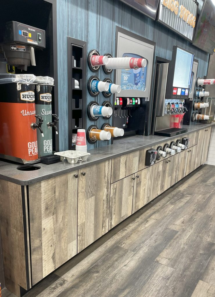 Installed convenience store beverage station cabinetry by KPI Concepts