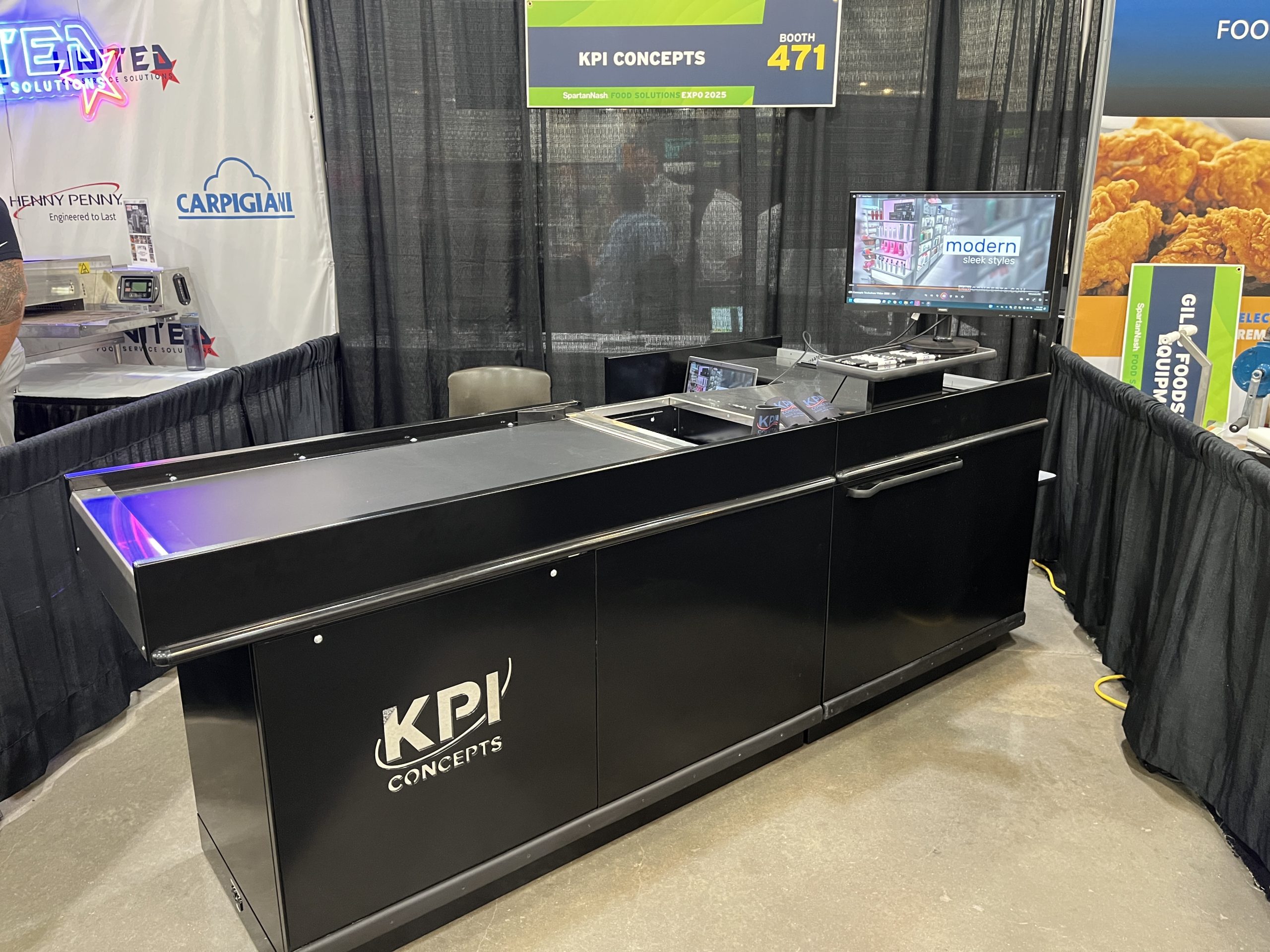 Custom metal grocery store checklane fabricated by KPI Concepts