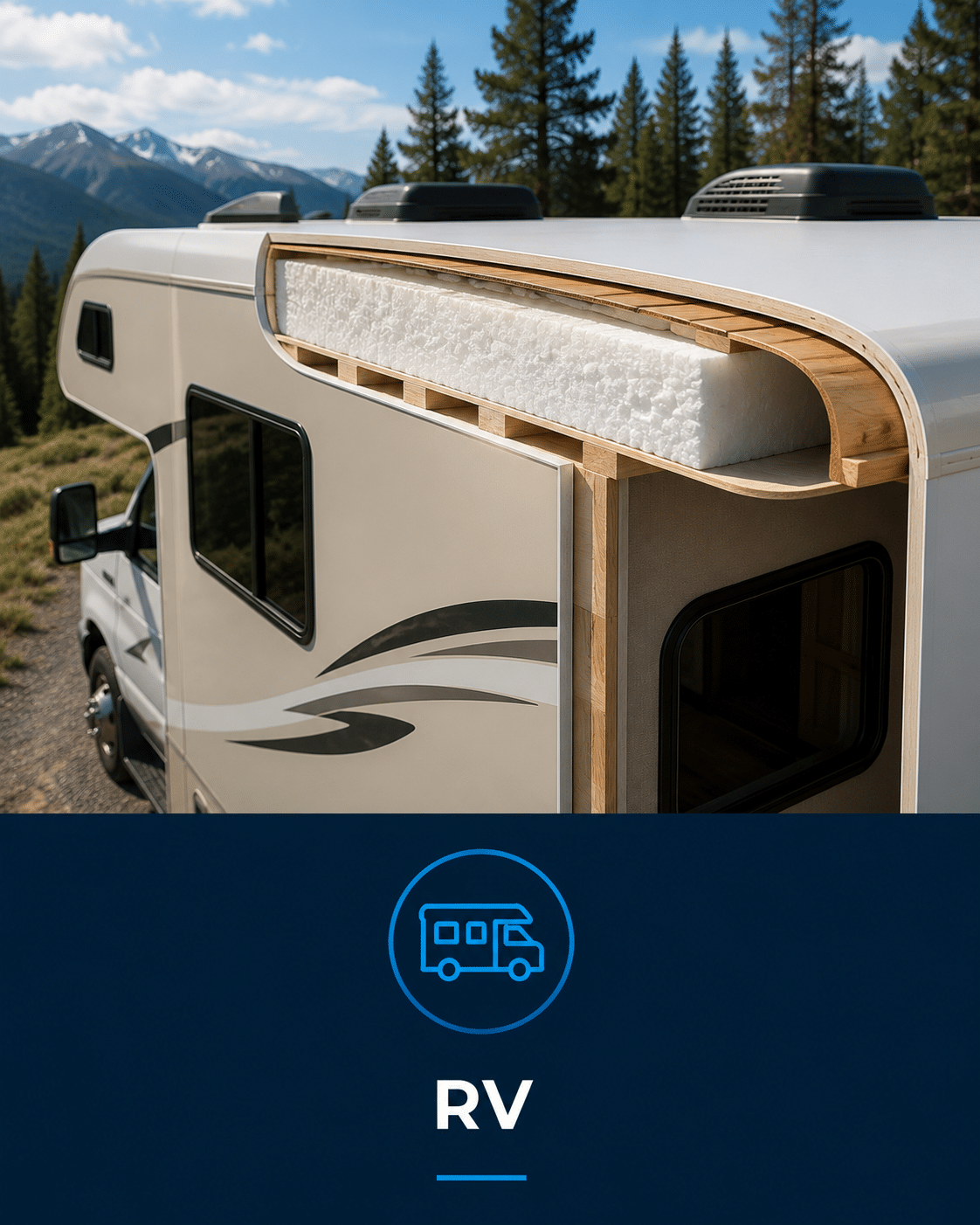 Rv Application Showing Foam Core Support For Laminated Roof And Wall Panel Construction